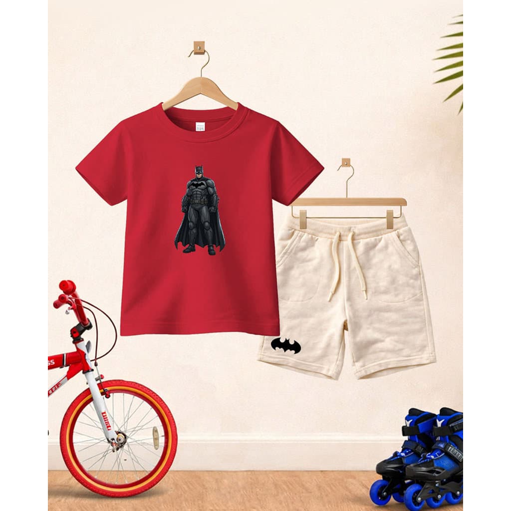Camiseta + Short Conjunto Infantil Desenho Bat Casual em Algodão Verão