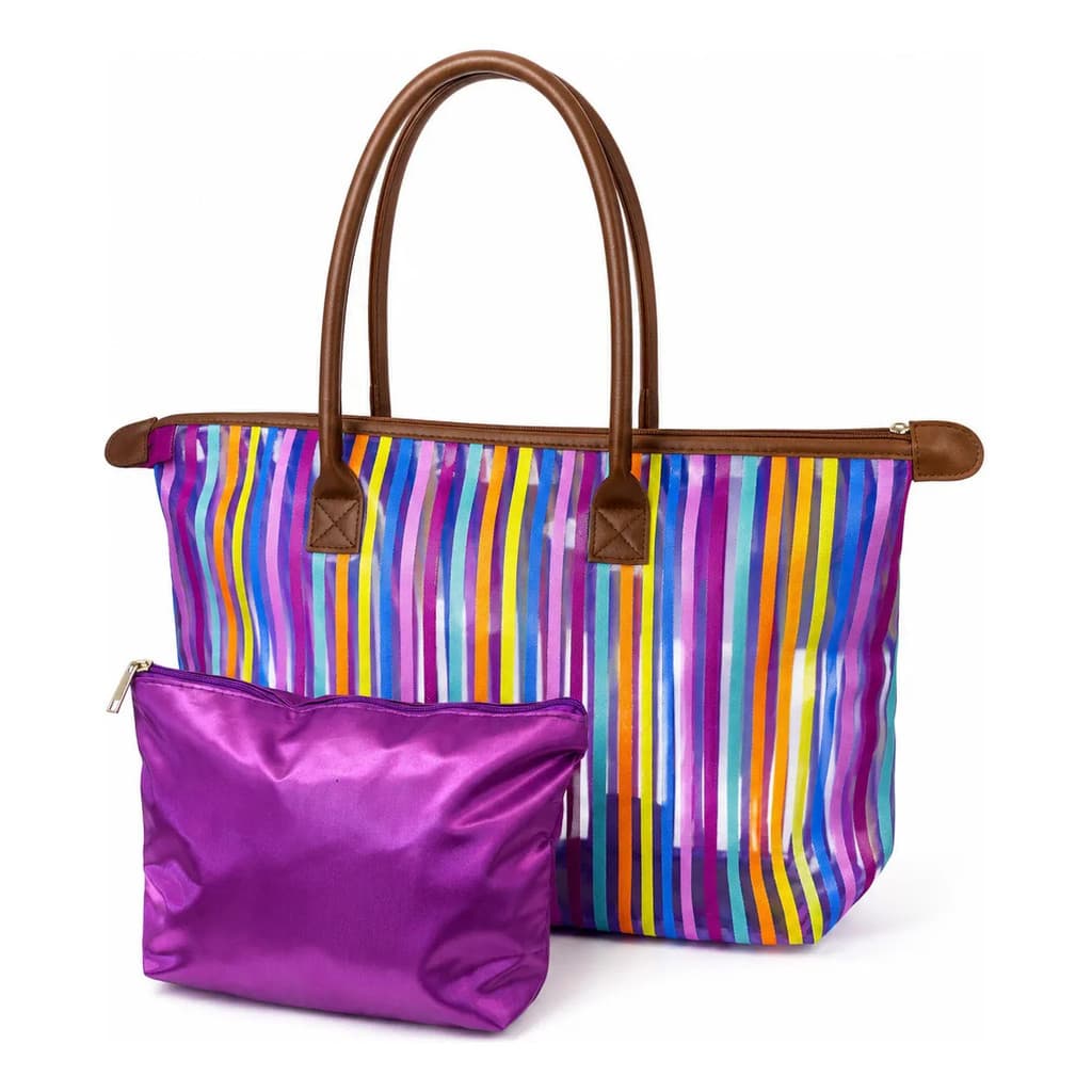 Bolsa Feminina De Tela Transparente Colorida Com Nécessaire