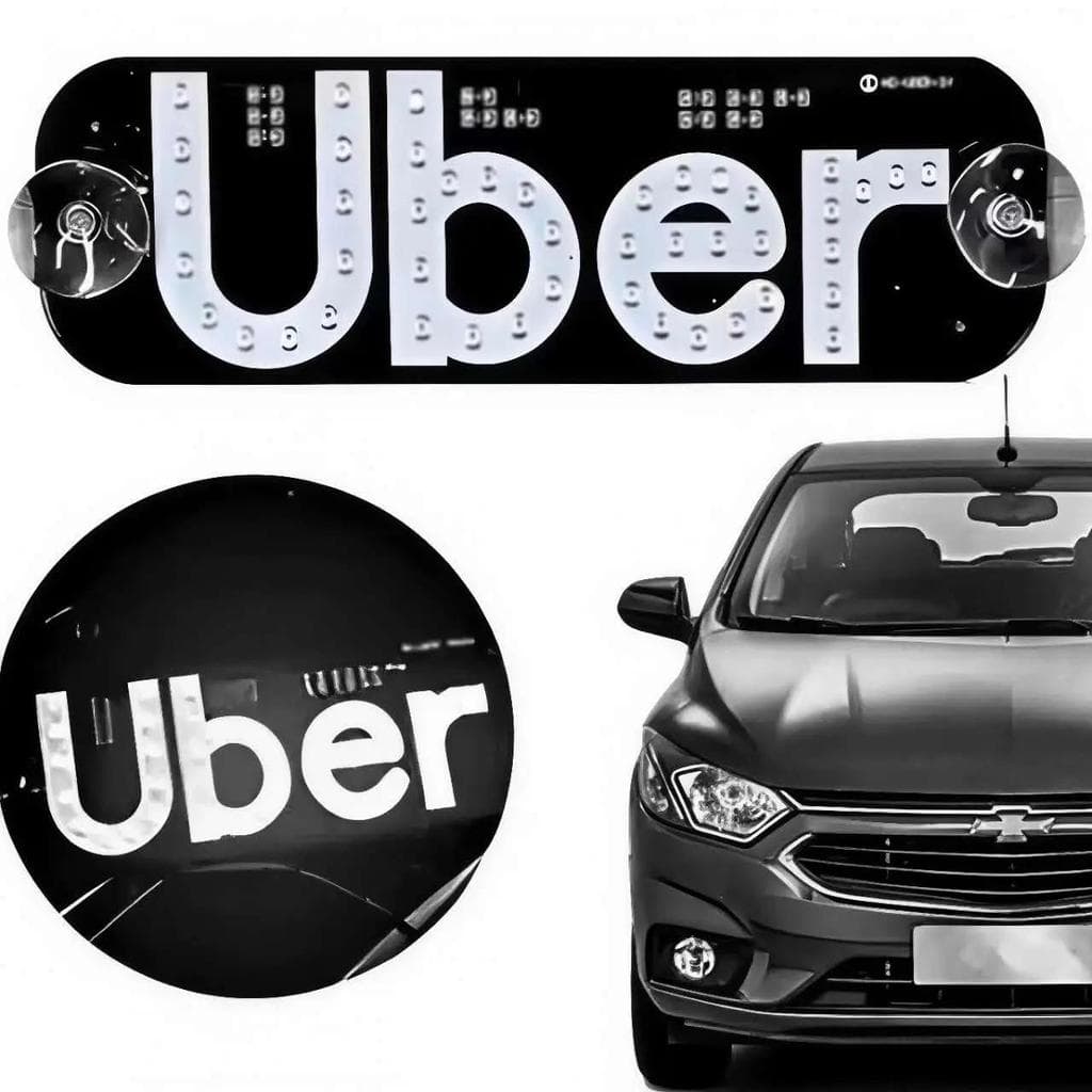 Placa de LED Uber para Carro – Letreiro Luminoso 3 Cores, Ventosa para Para-brisa, USB com Botão Liga/Desliga