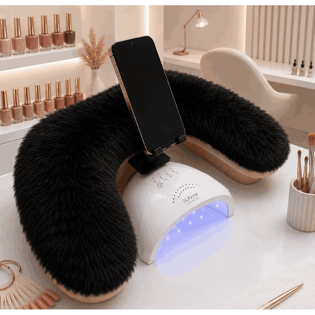 Apoio de Mão Angel Pelúcia com Suporte de Celular Manicure Pedicure Natural