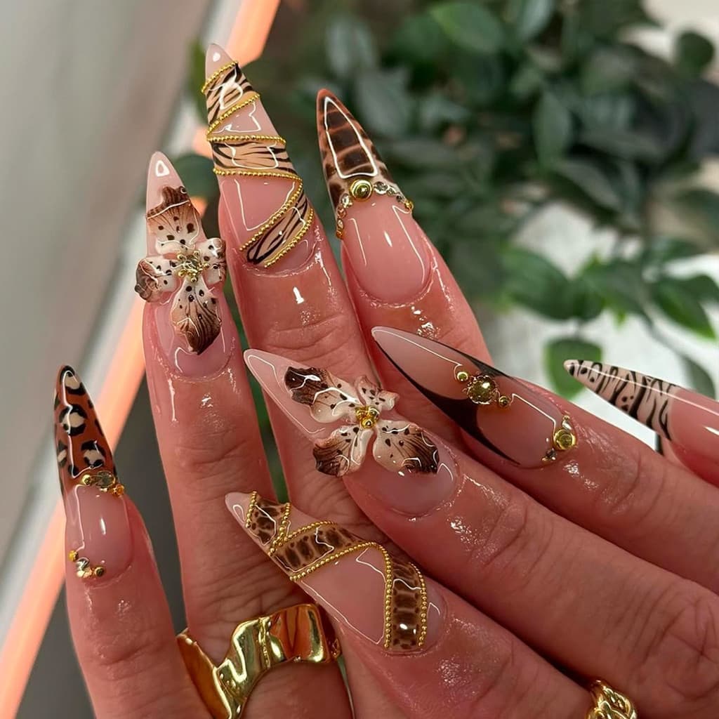 Conjunto de Unhas Postiças Removíveis em Formato de Amêndoa Prontas para Usar