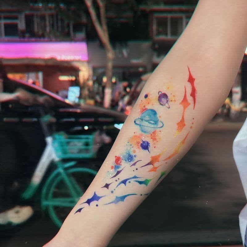 Dopamina ao redor do planeta adesivos de tatuagem coloridos novas cicatrizes criativas exclusivas pintadas em estilo pur