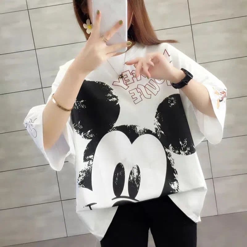 Mickey camiseta feminina de manga curta 2022 verão novo estilo estudante versão coreana solta Plus Size roupas femininas
