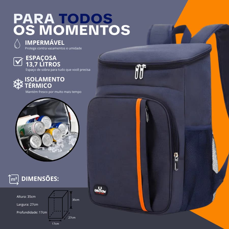 Mochila Cooler 13L Portátil Impermeável para Piquenique e Camping
