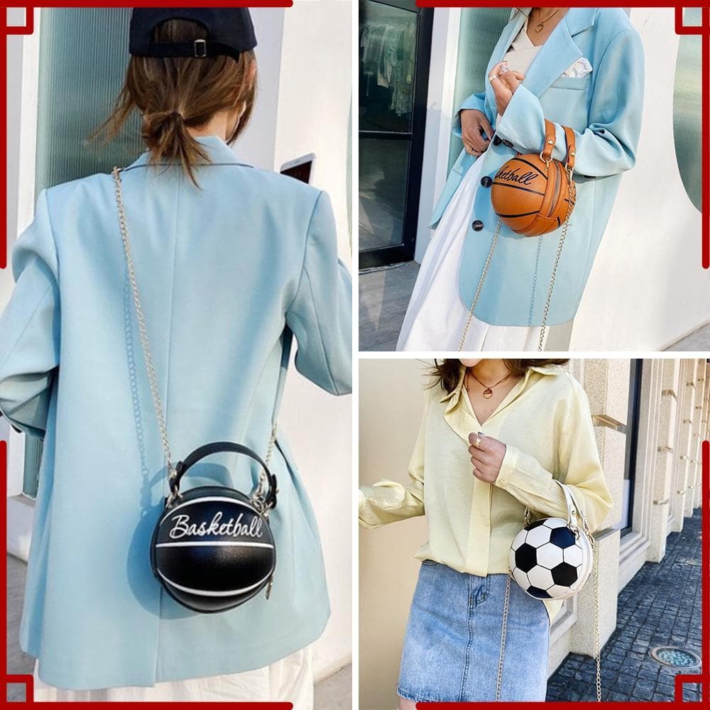 Bolsa Feminina Formato Bola de Basquete Futebol Couro PU Crossbody Ombro Bolsa Redonda Pequena Tote Casual Moda
