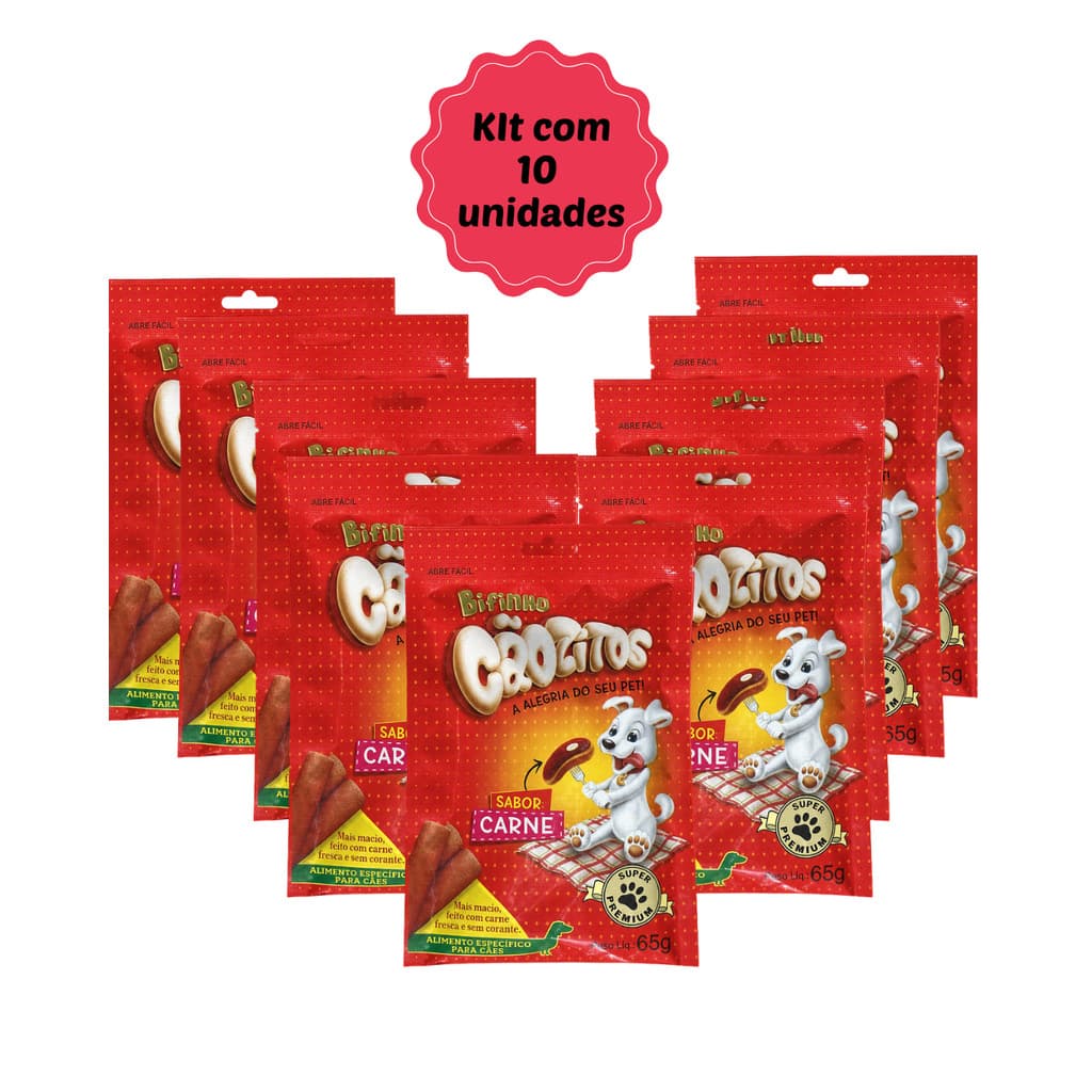 Kit 10 Bifinhos Cãozitos Sachê Carne 65g Cão Petisco para Cachorro