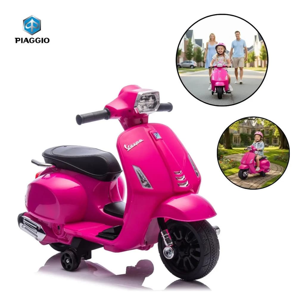 Mini Moto Vespa Infantil 6V Rosa Importway com Som e Luz