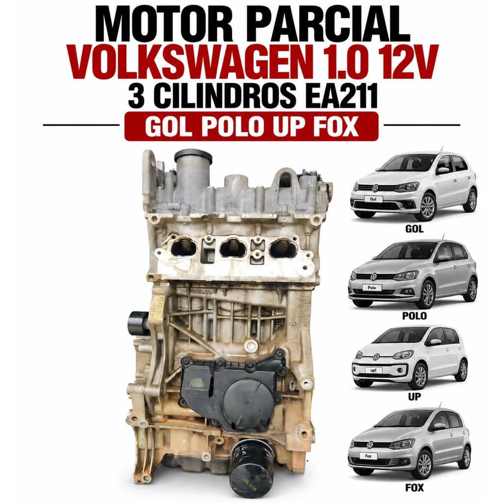 Motor Parcial 1.0 12v 3cc EA211 Gol Polo Voyage UP 91.340km