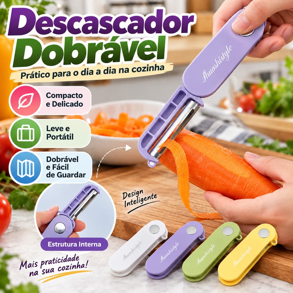 Descascador de Legumes Frutas Portátil Dobrável Leve Prático com Lâmina Inox Fácil de Usar Para Cozinha e Piquenique