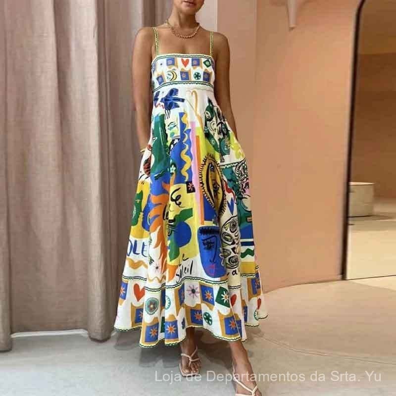 [Verão Canvas·Declaração de Liberdade] Vestido de Alça com Estampa de Grafite de Verão 2025: Use Arte em Seu Corpo e Tor