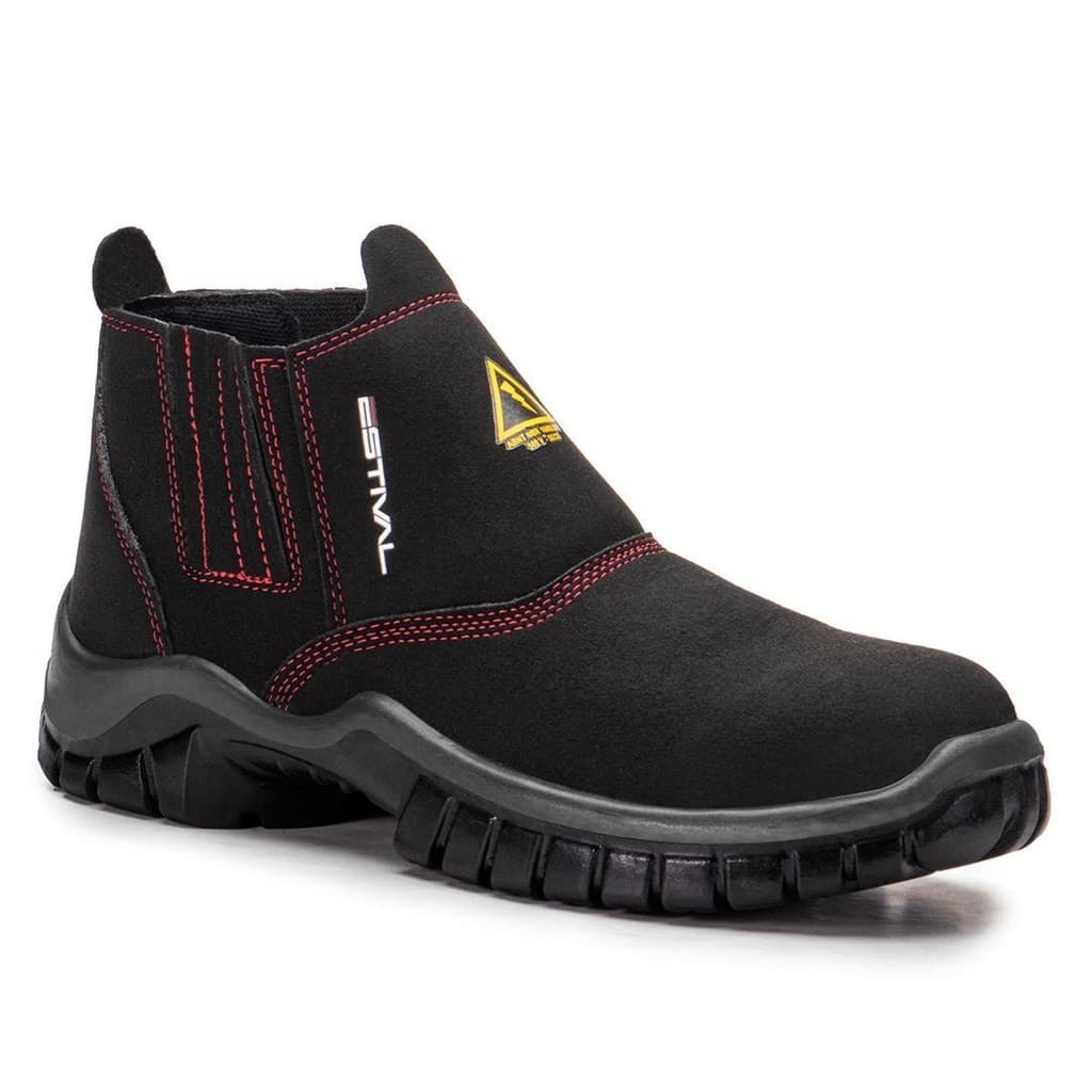 Botina de Segurança em Microfibra Estival Preto e Vermelho - Brinde Palmilha PU - PVC CA 31090