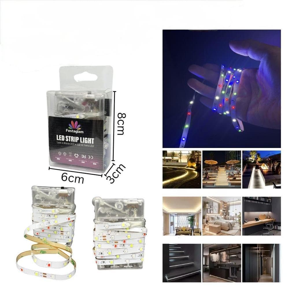 10 Fita De Led De Pilha Fio Led  Autocolante 2m 120 LEDs Cordão Mangueira Decoração Casa Tv Móvel