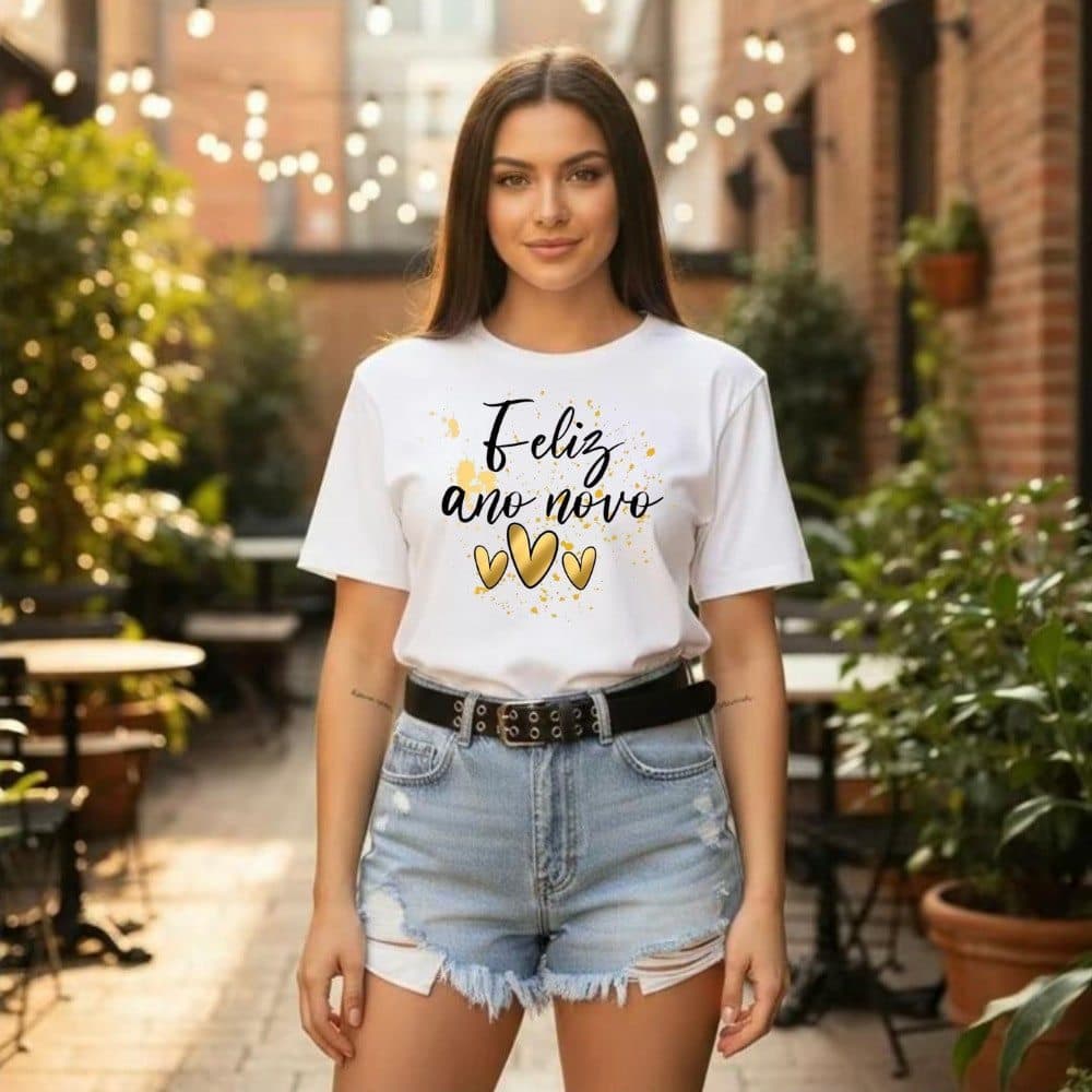 T-shirt Camiseta Básica Ano Novo Estilo Casual Festa de Fim de Ano