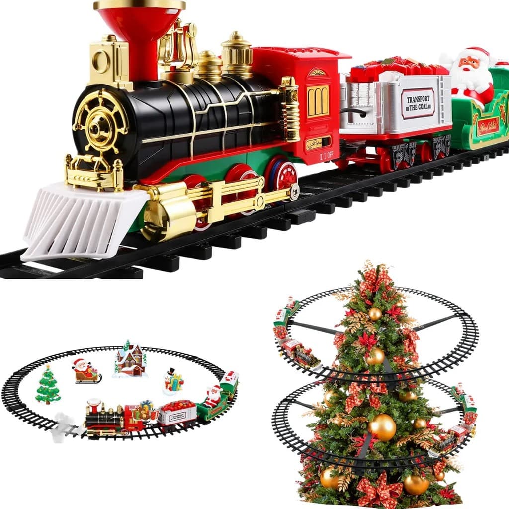 Trem Elétrico Árvore Natal Luz Som Suspenso Papai Noel Pilha Festão Trenzinho Bola Estrela Presente