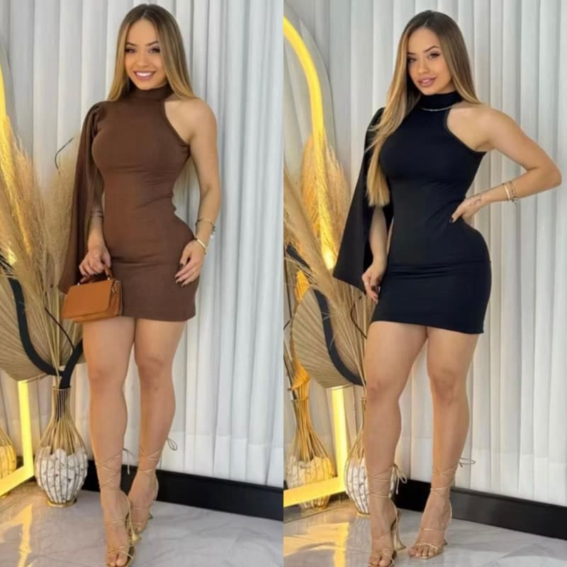 Vestido Mula Manca Tubinho Manga Única Aberta Premium  Moda Blogueira