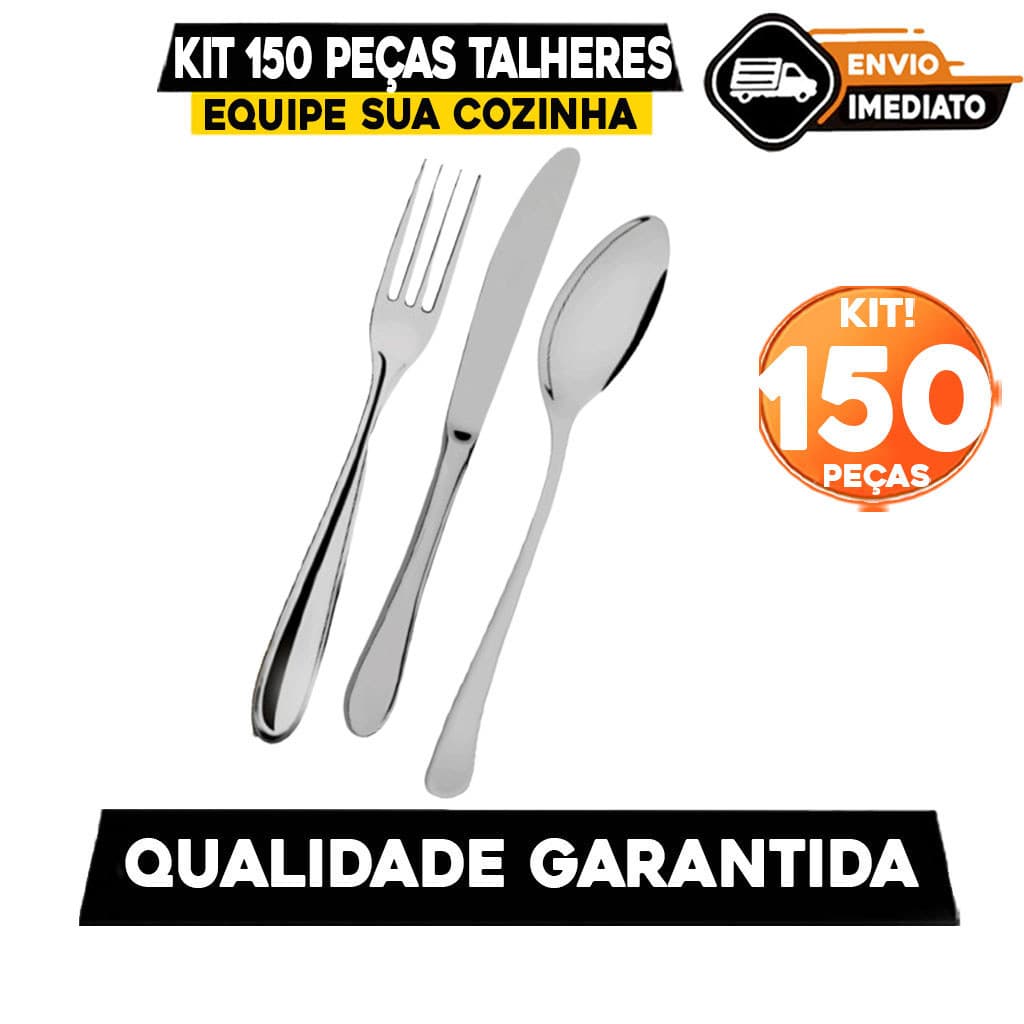 Kit 150 Peças Talheres 100% Inox 50 Garfo 50 Faca 50 Colher Premium Casa Cozinha Buffet Restaurante