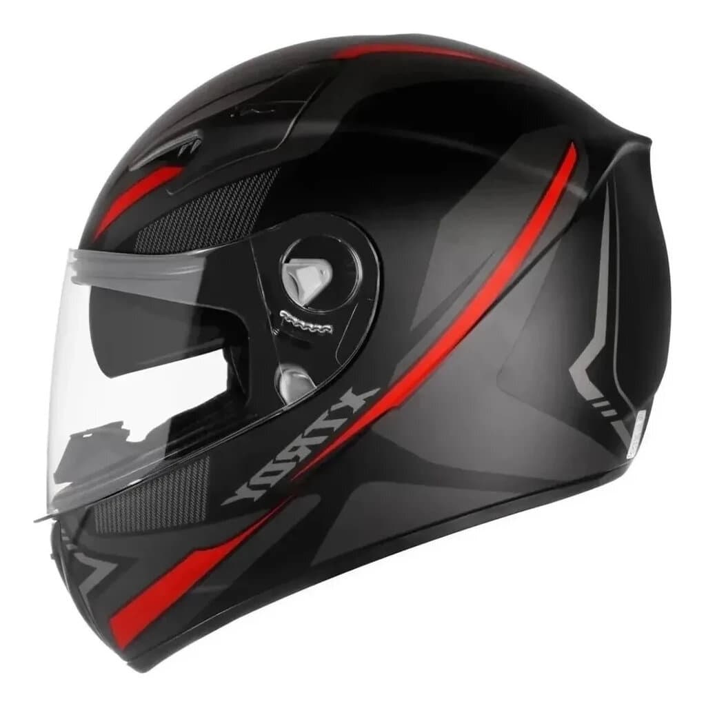 Capacete Fechado Ebf Xtroy Drone Preto e Vermelho Fosco Com Óculos