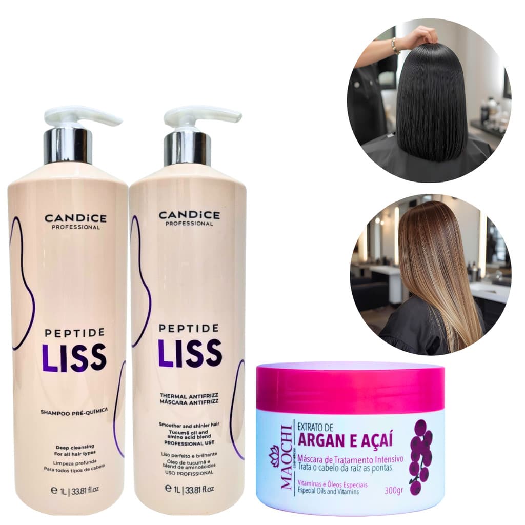 Escova Progresiva Antifrizz Peptide Liss S/ Formol+ Shampoo Pré +Masc Neutralizante Hidratação Pós Quimica Liso Perfeito
