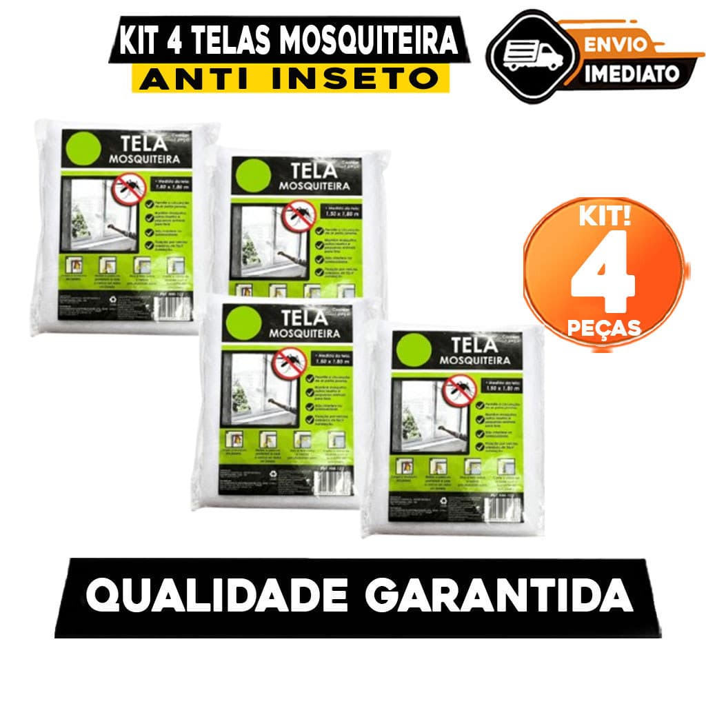 Conjunto Kit 4 Tela Mosquiteira Para Janela Com Velcro Ajustável 1,50x1,80 Protetor Anti Inseto Mosquito Premium