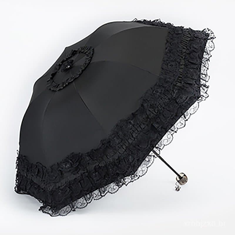 Guarda-sol preto espesso com proteção UV e cola de chuva, guarda-chuva portátil de uso duplo