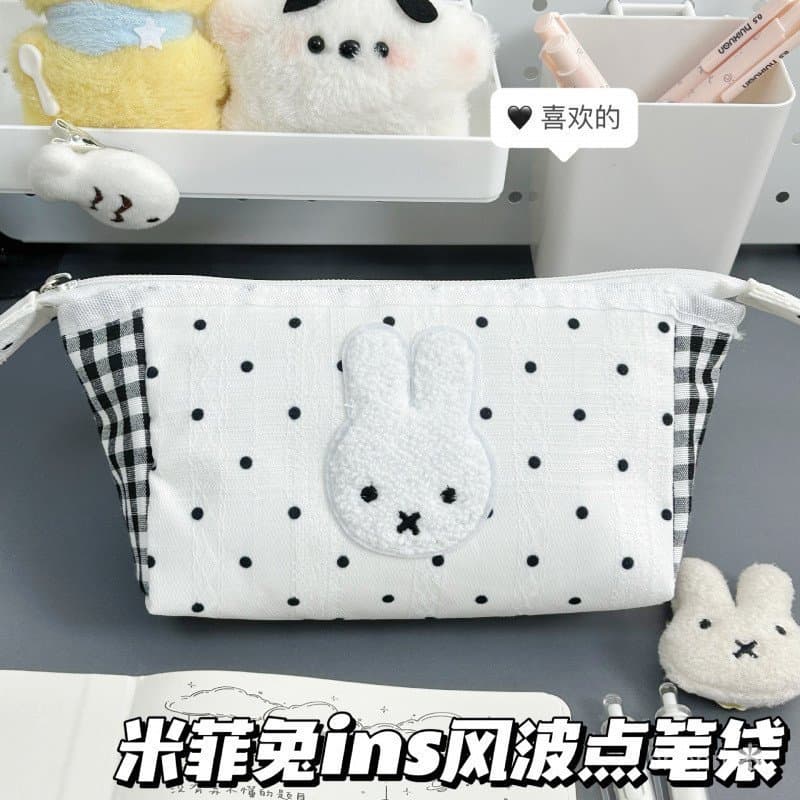 Estojo de Coelhinho Miffy com Bolinhas - Necessaire Grande Fofa para Material Escolar