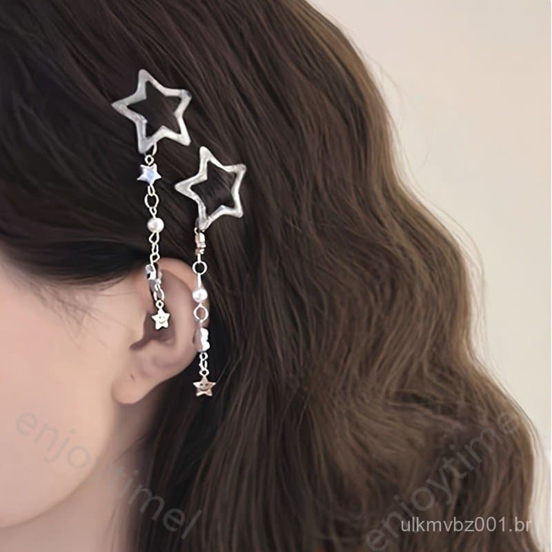 Presilhas de Cabelo em Forma de Estrela com Design Oco e Acentos de Lantejoulas Material PVC Estilo Boêmio Fofo Conjunto