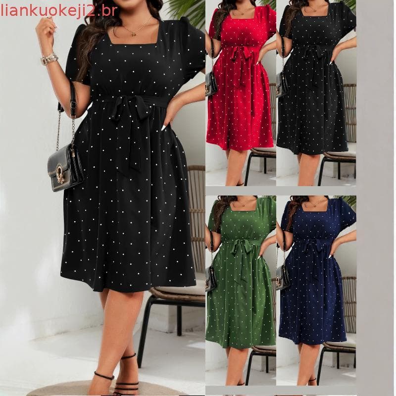 Vestido Elegante Retro com Poás e Cintura Amarrada para Mulheres Plus Size Europeias e Americanas NYYQ