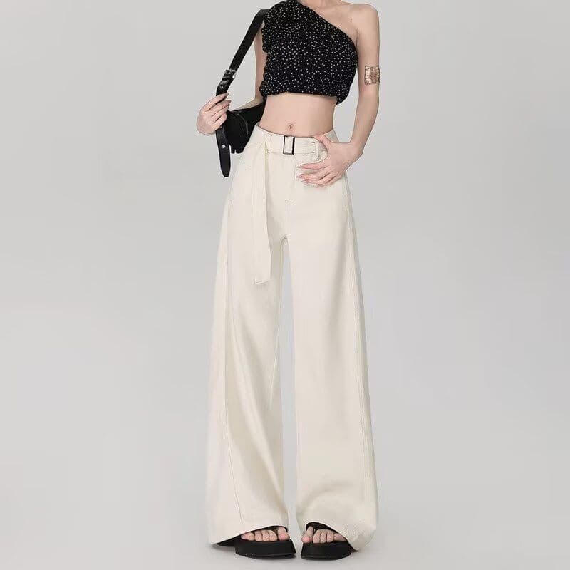 Off-White Flared Jeans Senhoras 2026 Outono All-Match Não Leggings Pequenas Calças Soltas de Perna Larga