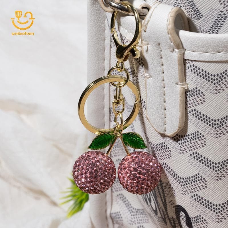 smileofenn Luxo Strass Cereja Chaveiro Criativo Requintado Brilhante Saco Pingente Personalizado Charme Presentes De Ani