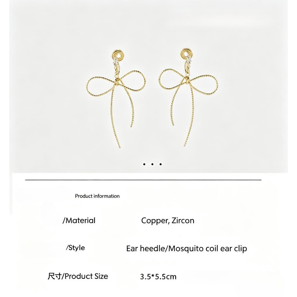 Brincos Femininos Com Laço Dourado – Sem Piercing , Destaque De Zircônia Cúbica , Para Uso Diário E De Festa