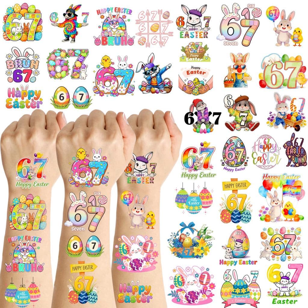 YanZonic 99 Peças de Tatuagens Temporárias de Coelho da Páscoa para Decorações de Festa de Aniversário, Decorações de Pá