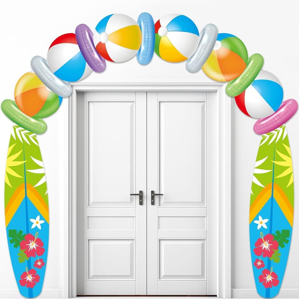 Banner de Varanda com Tema de Bola de Praia e Prancha de Surf, Decorações de Aniversário de Verão, Painel de Fundo para