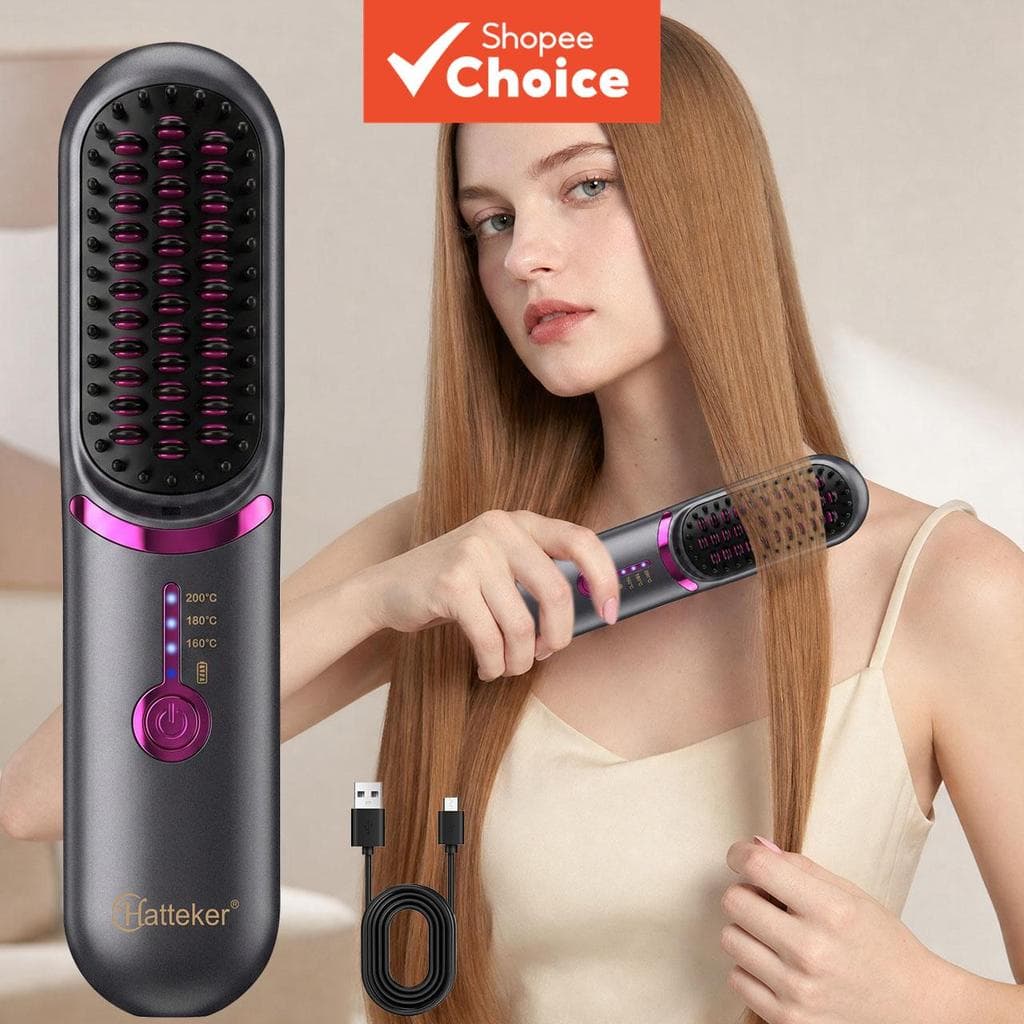 Escova Alisadora De Cabelo Sem Fio-Pente Quente Portátil Recarregável Com 3 Configurações De Calor , Ferramenta De Estil