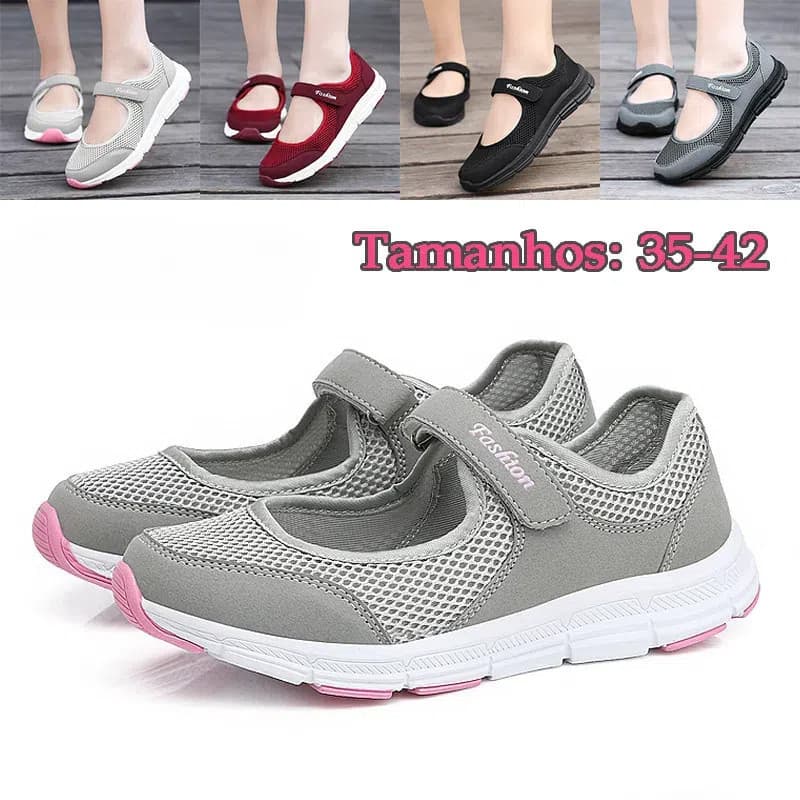 Sapatos casuais femininos, respiráveis, portáteis, macios, sapatos baixos para caminhada, malha leve feminina. OX1L