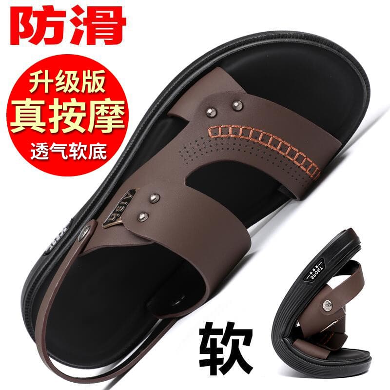 Sandálias de couro masculinas verão novo estilo exterior wear antiderrapante resistente ao desgaste sapatos de praia mas