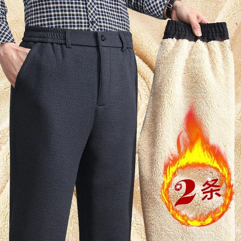 Outono inverno forro de lã masculino calças espessadas lã de cordeiro meia-idade idosos cintura elástica Casual cintura