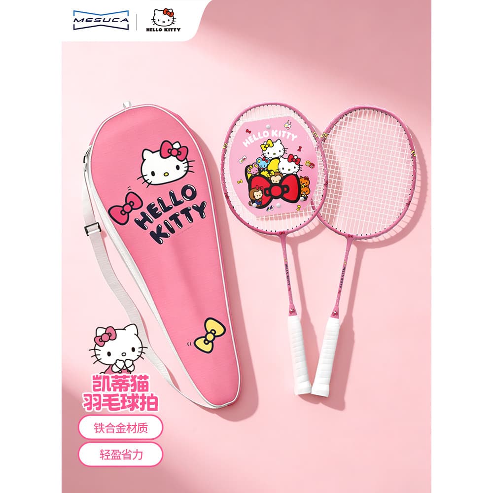 Mesca x Sanrio Hello Kitty Raquete de Badminton Ultraleve Adulto Meninas Bonito Profissional Durável Conjunto de Raquete