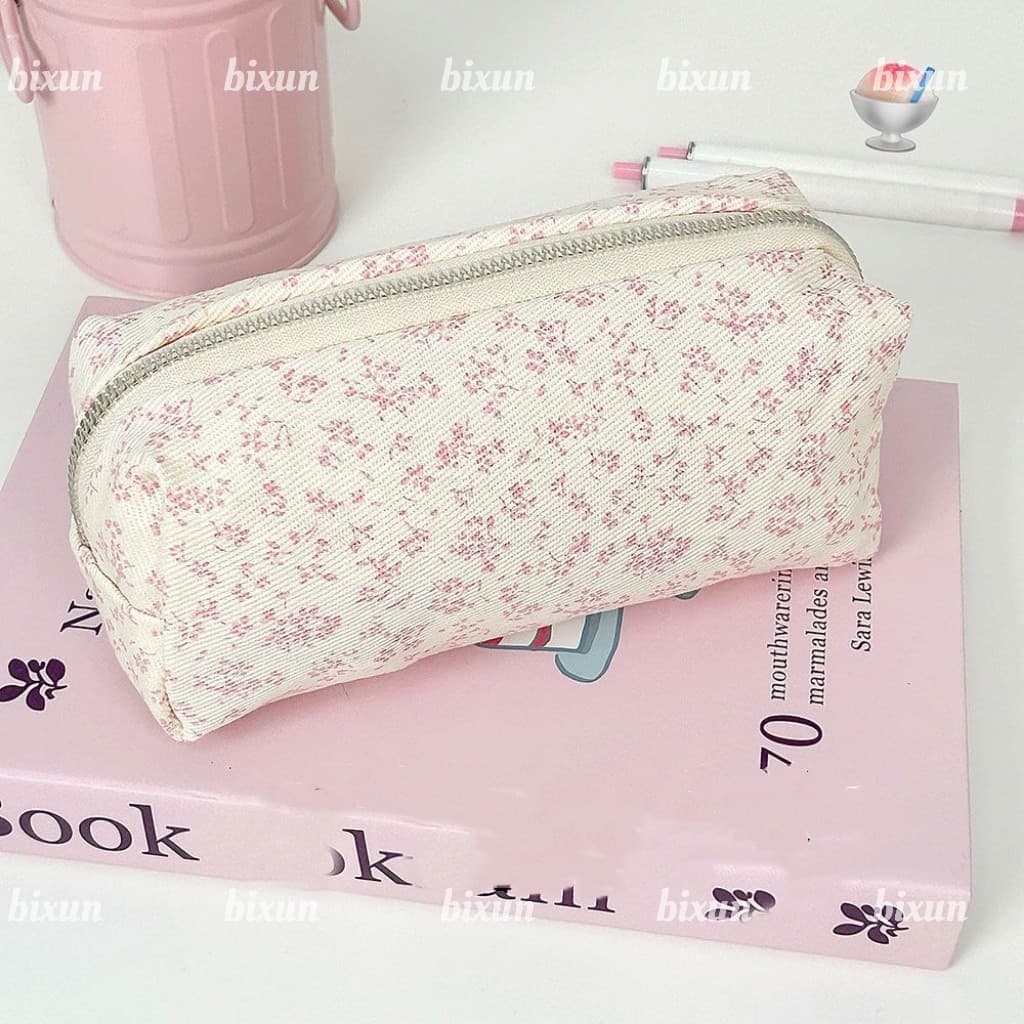Fresco Rosa Pequena Flor Floral Caneta Saco Grande Capacidade Estudante Lápis Caso Papelaria De Armazenamento Cosmético
