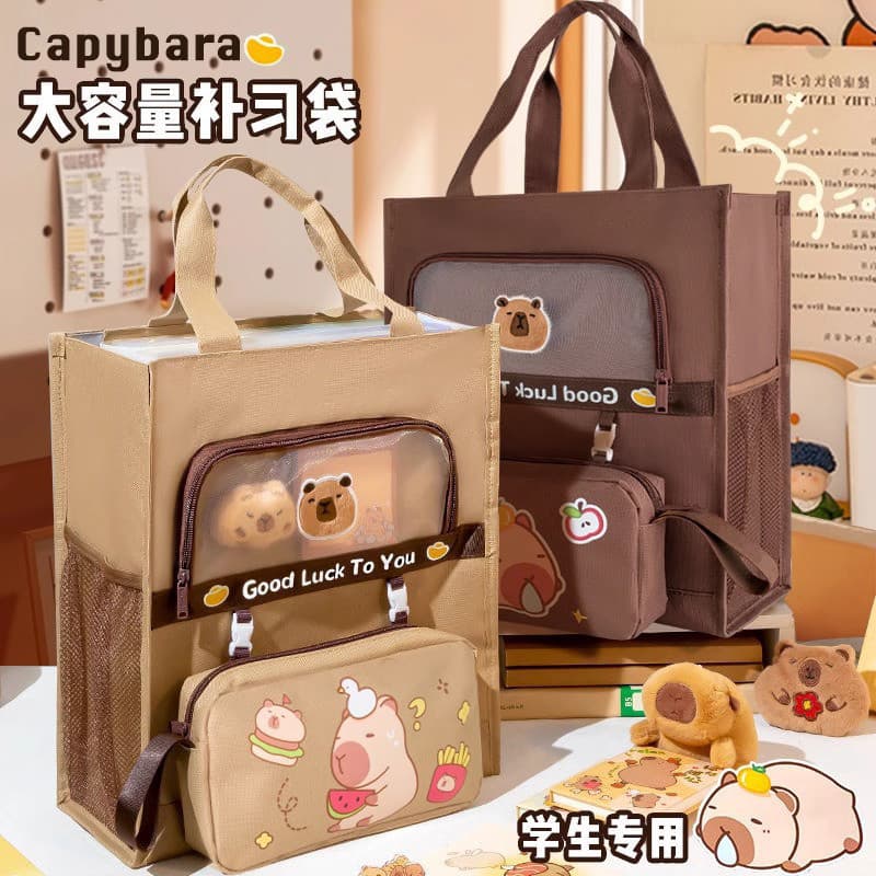 Kapibara Tutorial Bag Escola Primária Estudante Bolsa Estudante Carregando Livro Bolsa Menina Crianças Lona Tutorial Bol