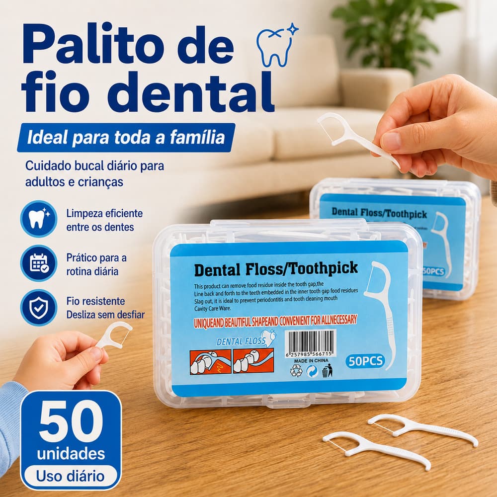 Fio Dental Kit Picks Palitos Limpeza Interdental Infantil Arco Ultra Fino para Oral Higiene Cuidado Crianças e Adultos