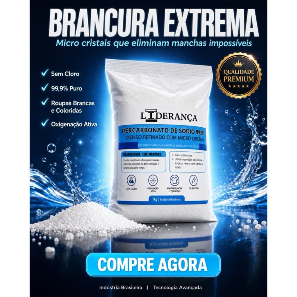Percarbonato Alvejante 100% Puro para Roupas Brancas e Coloridas