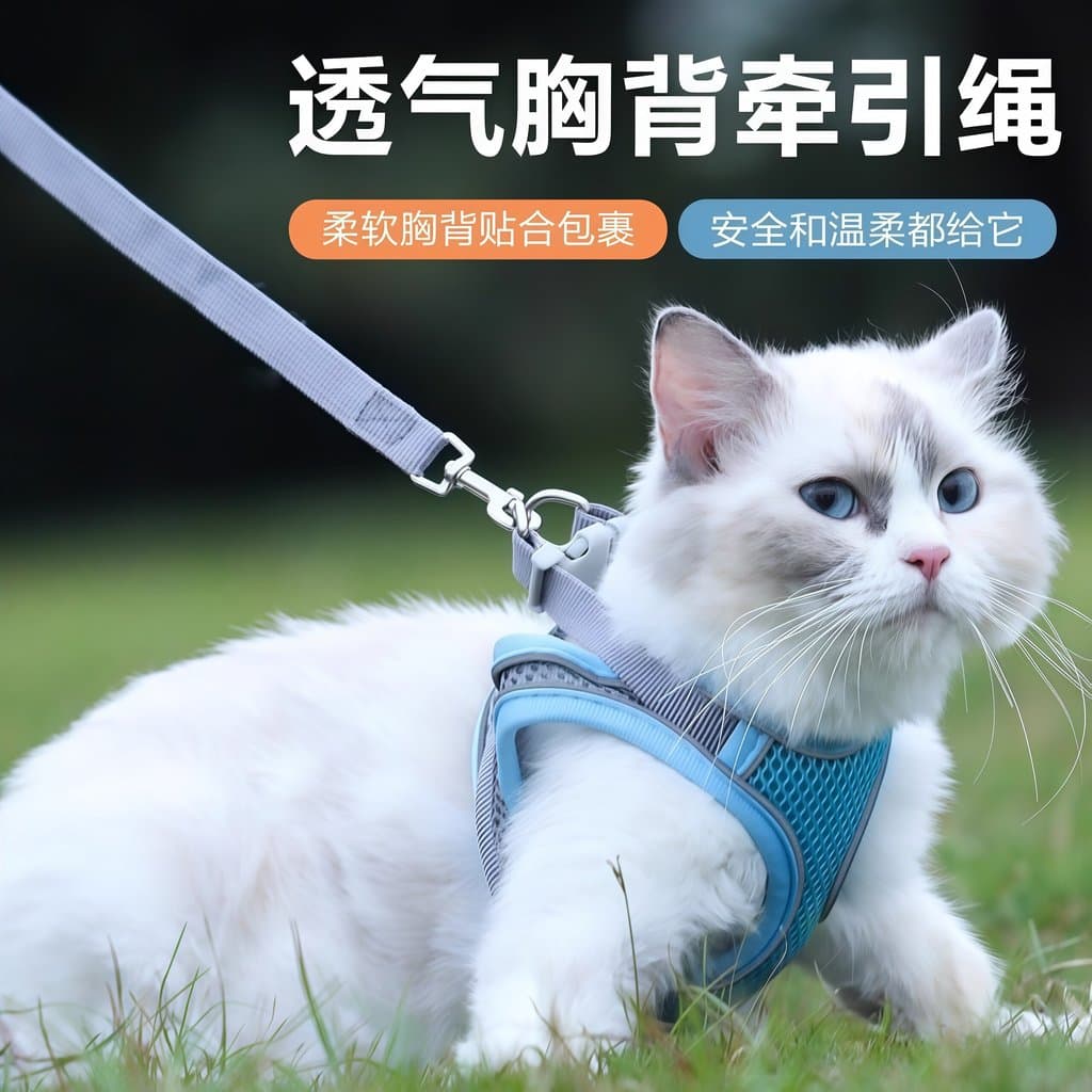 Corda de tração para gatos, Anti-quebra, passeio dedicado, respirável, peito, costas, corda de tração, primavera, verão,