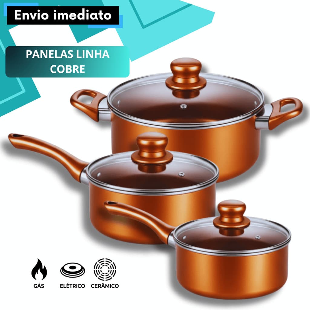 Panela Antiaderente Cerâmica Linha Cobre 16cm 18cm Caçarola 20cm Não Gruda Limpeza Fácil Menos Óleo