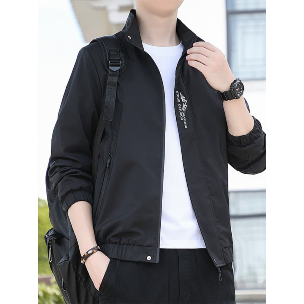 2024 outono jaqueta Casual masculina cor sólida solta Street Wear Outerwear masculino versão coreana na moda All-Match t