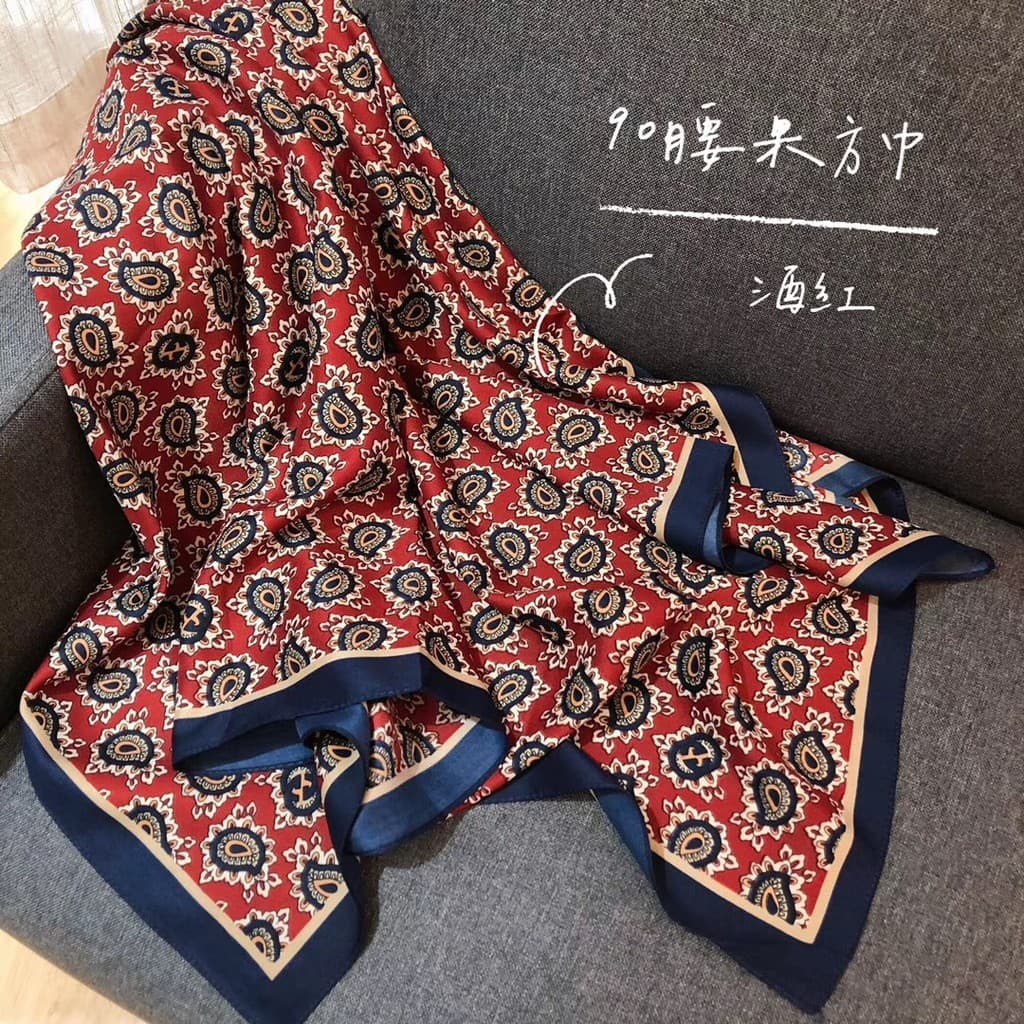Retro caju flor lenço quadrado lenço de seda 90 grande lenço quadrado versão coreana cachecol feminino All-Match inverno