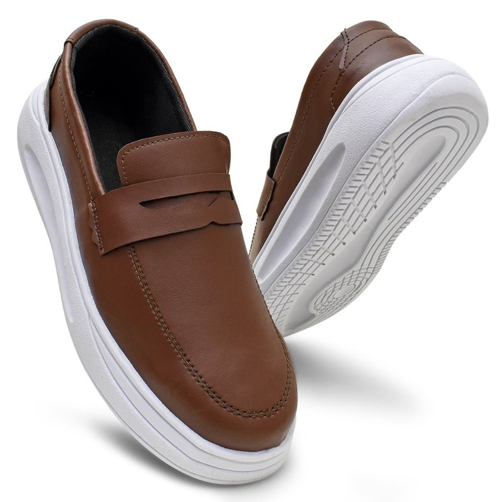 Mocassim Masculino Sola Alta Loafer Derby em Couro Costurado Premium
