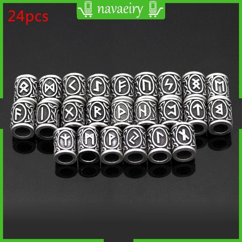 nava 24 Peças Retrô Prata Metal Cabelo Barba Ocidentais Paracord Runa Beafs