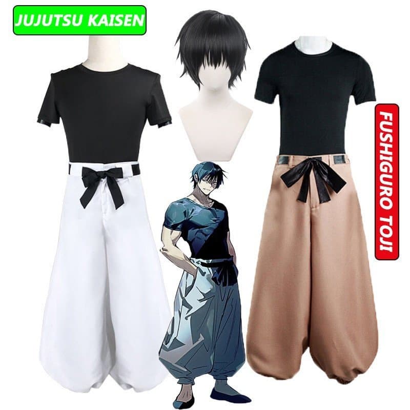 Fantasia de Cosplay do Anime Jujutsu Kaisen Fushiguro Toji para Adultos Unissex, Calças de Combate, Peruca de Halloween,