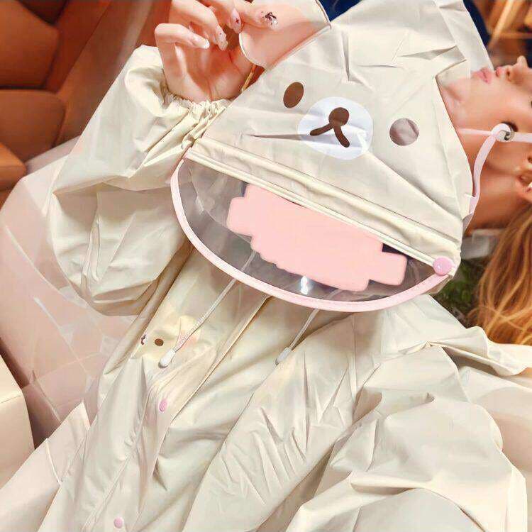 Capa de chuva adulto exterior Wear dos desenhos animados urso Poncho corpo longo à prova de chuva engrossado Extra grand