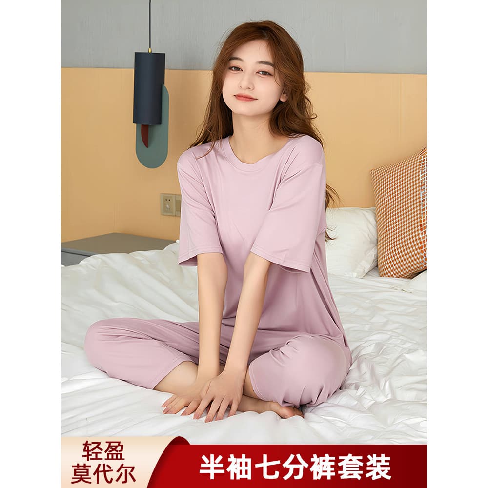 Pijamas modais femininos verão Homewear meninas meninas soltas confortáveis de manga curta calças cortadas terno estilo